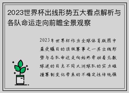 2023世界杯出线形势五大看点解析与各队命运走向前瞻全景观察